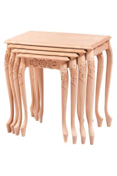 Genel Markalar 2119  Zigon Sehpa Lükens Kaba Oymalı Masif  4'Lü  Cilasız Ham ...