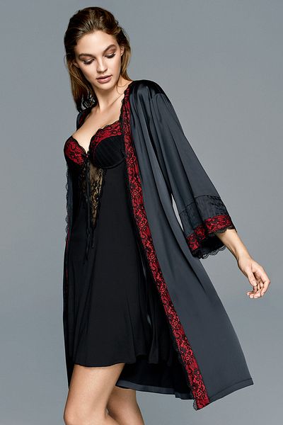 Reflections Red Satin Women's Nightgown and Dressing Gown Set