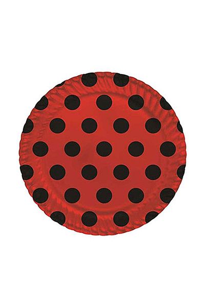 Roll-Up Red Cardboard Plate with Black Polka Dots