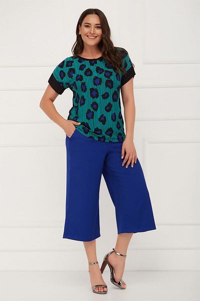 Seamoda Μεγάλο μέγεθος Leopard Pattern 4 Seasons Mother Comfort Άνετη μπλούζα-τιρκουάζ