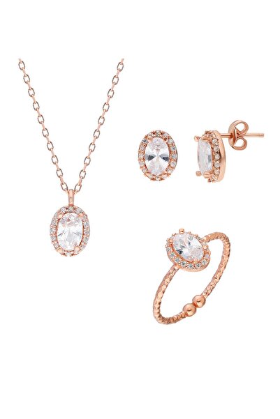 Glorria Kadın Gümüş Oval Anturaj Set EG0284S