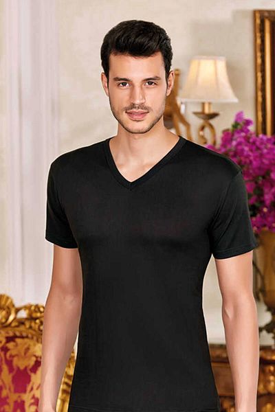 Berrak Men's Black 6-pack V-Neck Undershirt MBR10066
