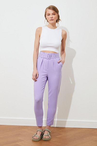 Trendyol Collection Lila öv részletes szövött nadrág TWOSS20PL0354