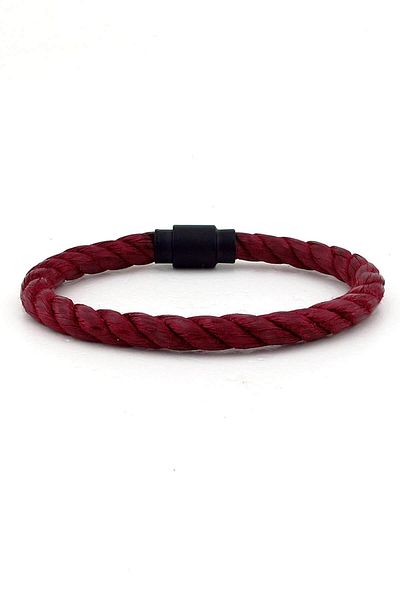 Solfera Men's Claret Red Rope Black Metal Magnetic Clip Bracelet BT385