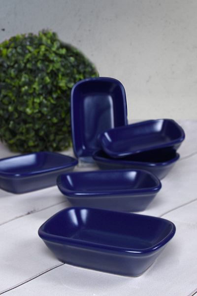 Keramika Matte Cobalt Rectangular Snack Bowl / Boat 13 cm 6 Pieces