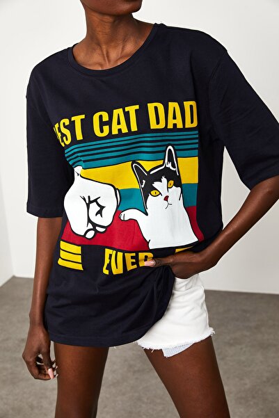 XHAN Women's Black Printed Casual T-Shirt 1KZK1-11636-02