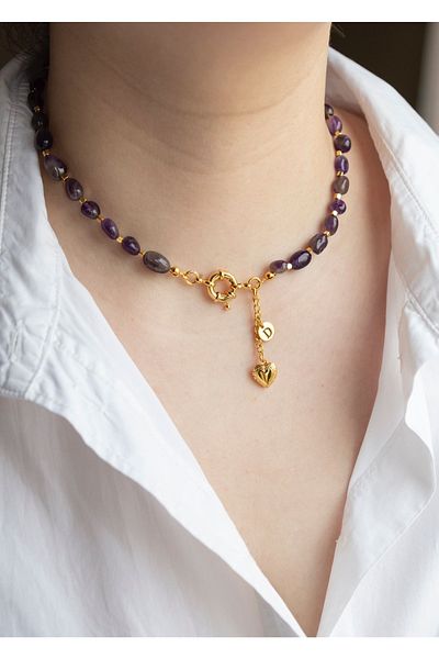 CHARMLUCKY Natural Amethyst Stone Necklace