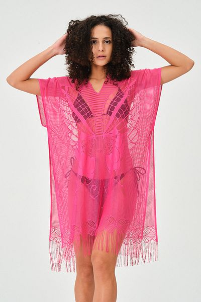 myfirstsea Pareo Lacy Butterfly Pattern And Plain Tassel Pareo Fuchsia Color Pareo For Beach And Pool