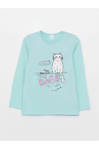LC Waikiki Lcw Kids Crew Neck nyomtatott hosszú ujjú lány pizsama készlet