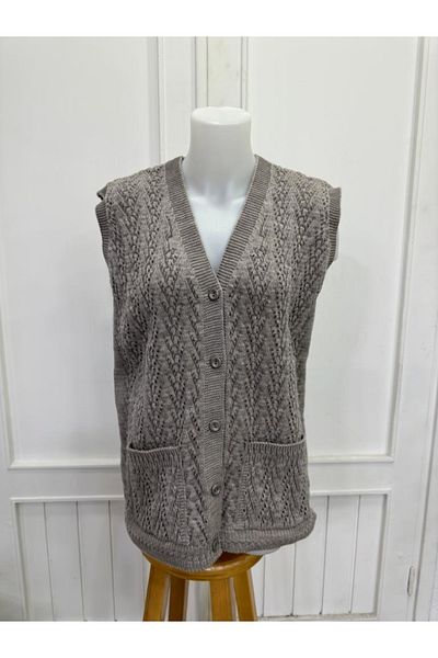 BARLAS Knitwear Houndstooth Model Winter Mother Vest with Pockets