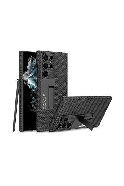 Rivor Samsung Galaxy S23 Ultra Kılıf Standlı Kamera Korumalı Karbon Fiber Ve ...