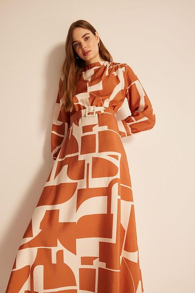DeFacto Regular Fit Scoop Neck Printed Long Sleeve Dress