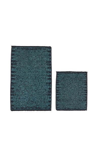 Dekoreko Σετ καθίσματος τουαλέτας Paris Chenille Woven 2 τεμαχίων Χαλάκι μπάνιου Αντίκα Τυρκουάζ