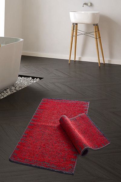 Dekoreko Paris Chenille Woven 2-Piece Toilet Set Bath Mat Antique Red