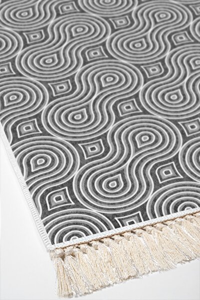 Dekoreko Non-Slip Base Djt 3-Piece Bathroom Mat Set Trend Mixed Round Modern 605m Gray