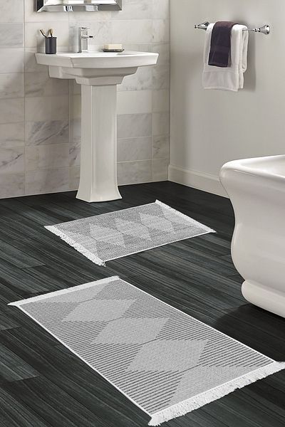 Dekoreko Non-Slip Base Djt 2 Piece Bathroom Mat Set Trend Fringed Scandinavian F5085 Gray
