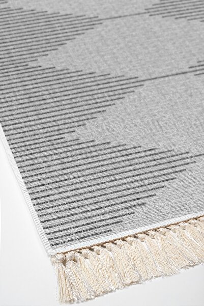 Dekoreko Non-Slip Base Djt 2 Piece Bathroom Mat Set Trend Fringed Scandinavian F5085 Gray