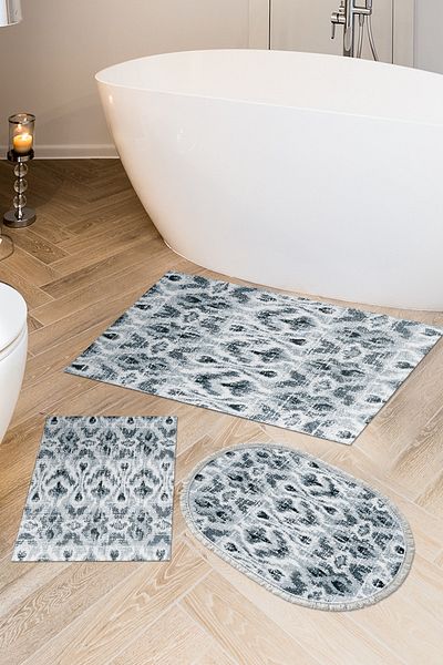 Dekoreko Set covoraș de baie Djt cu bază anti-alunecare din 3 piese Trend Mixed Oval Scandinavian F5136 Blue