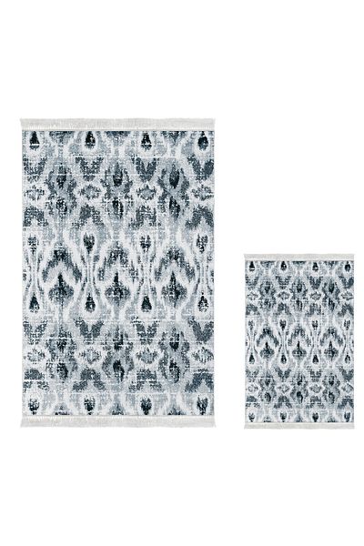 Dekoreko Set covoraș de baie Djt cu bază anti-alunecare din 3 piese Trend Mixed Oval Scandinavian F5136 Blue
