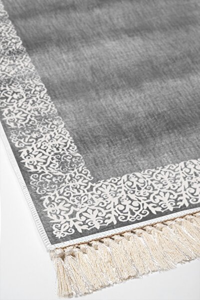 Dekoreko Non-Slip Base Djt 2 Piece Bathroom Mat Set Trend Fringed Modern 1460 Gray