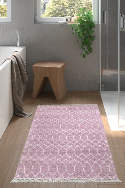 Dekoreko Kaymaz Taban Djt Banyo Halısı Trend Saçaklı Iskandinav F5084 Gül Kurusu