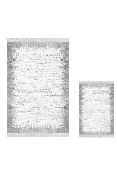 Dekoreko Gray Modern 1342 Non-Slip Base Djt 3-Piece Bath Mat Set Star Leather Round