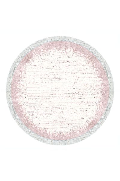 Dekoreko Round Modern 1342 Powder - Non-Slip Base, Djt Kitchen Carpet, Star Leather Fringed