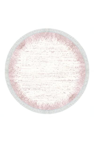 Dekoreko Kaymaz Taban Djt Mutfak Halısı Star Pamuk Saçaklı Yuvarlak Modern 1342 Pudra