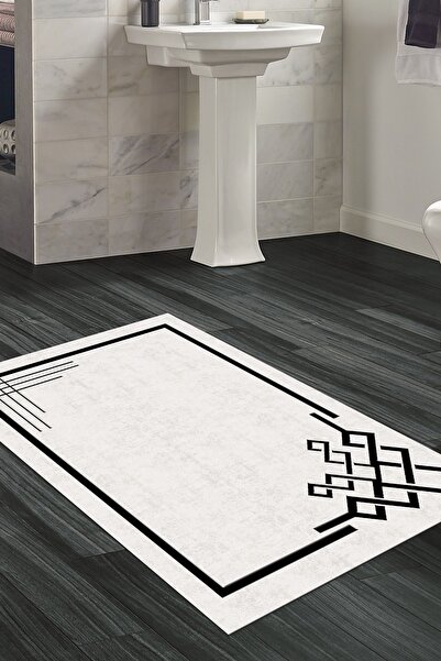 Dekoreko Kaymaz Taban Djt Banyo Halısı Trend Modern 1919 Gri Siyah