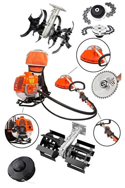 DYNAMİC MAX 9 Hp Sırt Tipi Benzinli Çim Biçme Ot Biçme Makinası 5 Başlıklı 2 ...