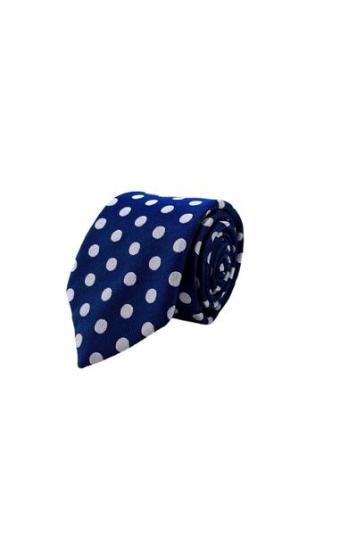 VENCHY ربطة عنق بنمط منقط باللون الأزرق والأبيض 7717-4k