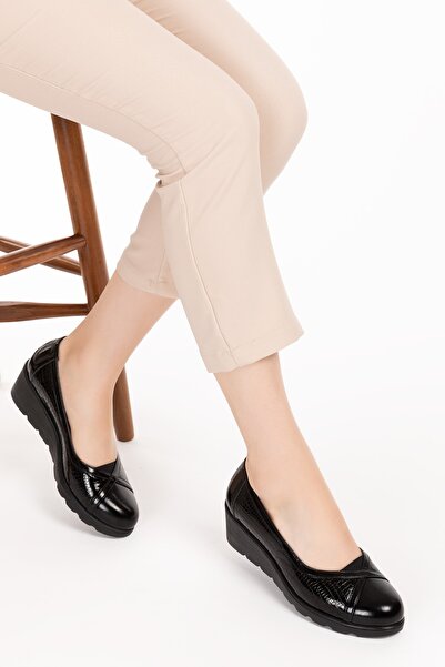 Elile Shoes Siyah Hakiki Deri Büyük Numara Kadın Ayakkabı