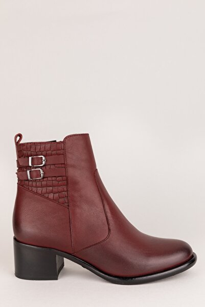 Elile Shoes Bordo Hakiki Deri Büyük Küçük Numara Kadın Bot