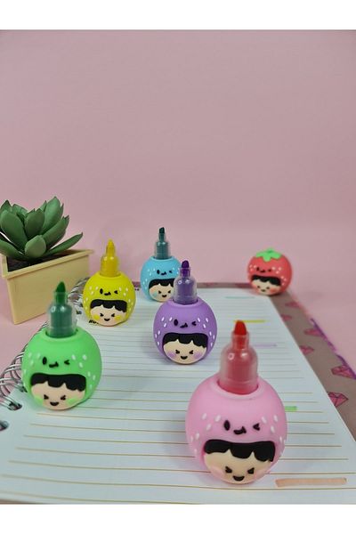 Adil Baba Cute Strawberry Design Pastel Felt Tip Pen Set 5 Colors