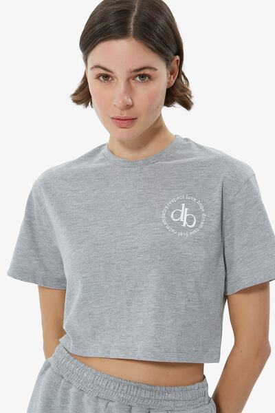 Dahlia Bianca Bisiklet Yaka Crop T-shirt