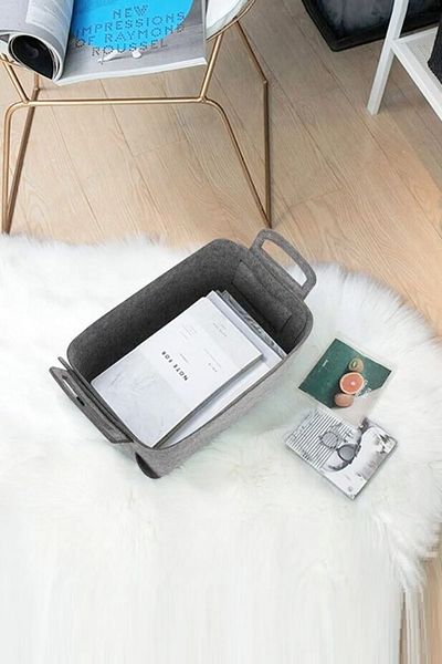 Paris Home Gray Felt Basket, Felt Organizer, Felt Multi-Purpose Organizer Basket