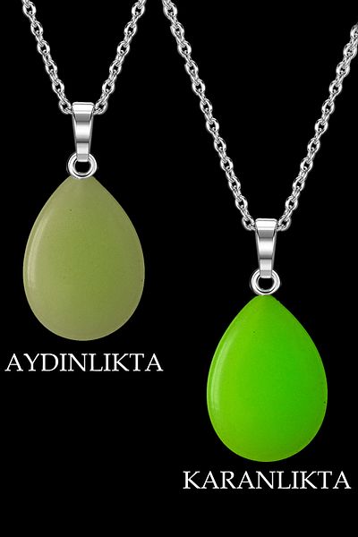 Tesbih Atölyesi Certified Drop Model Phosphor Stone Necklace - With Silver Device (SHINE IN THE DARK)