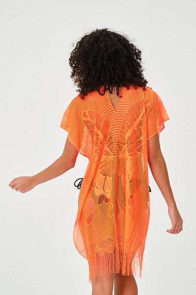 myfirstsea Pareo Lacy Butterfly Pattern And Plain Tassel Pareo Orange Color Pareo For Beach And Pool