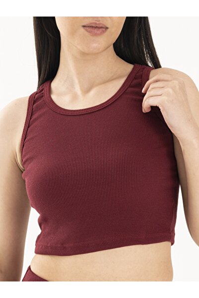 %100 Pamuk Kolsuz Atlet Fitilli Crop