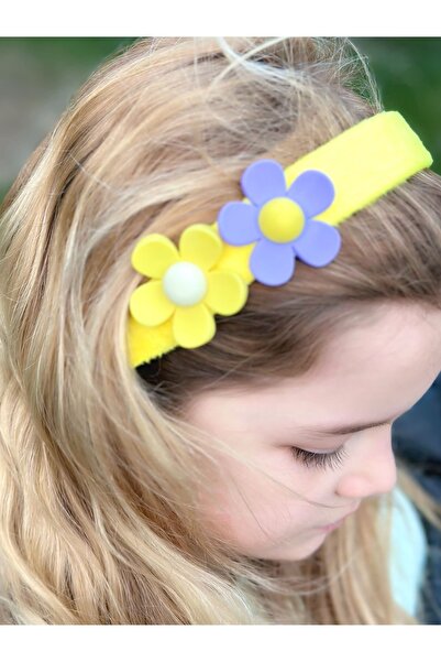 QUEEN AKSESUAR Coroană pentru copii cu flori mari de margarete colorate, galbenă