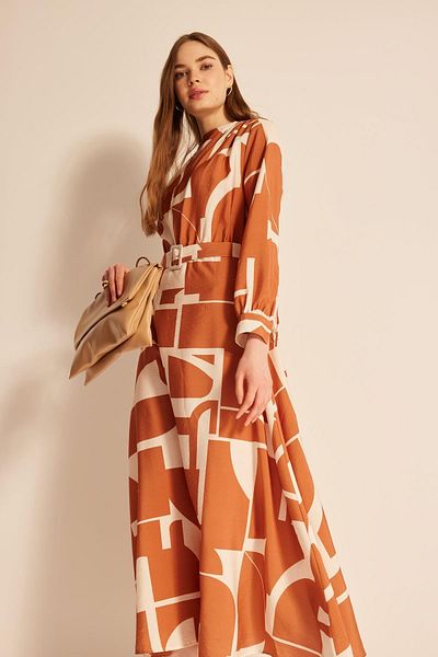 DeFacto Regular Fit Scoop Neck Printed Long Sleeve Dress
