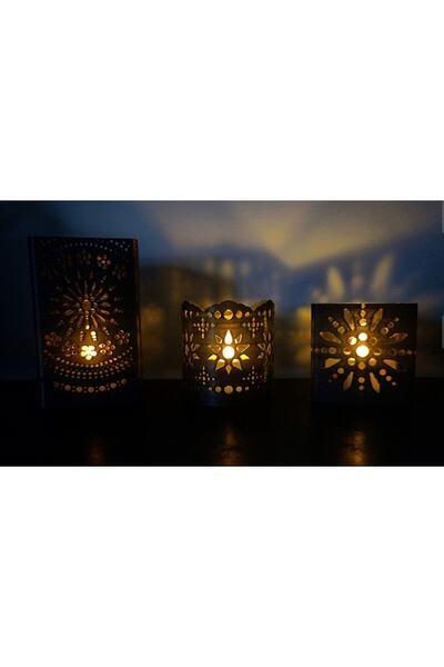 Genel Markalar Etnik Desenli 3'lü Tealight Mumluk Set