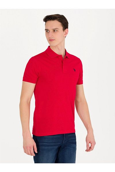 U.S. Polo Assn. Ανδρικό μπλουζάκι με κόκκινο polo γιακά χωρίς τσέπη