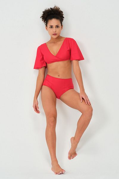 vawensea Women's High Waist Bikini Set Red (with Breast Pad)