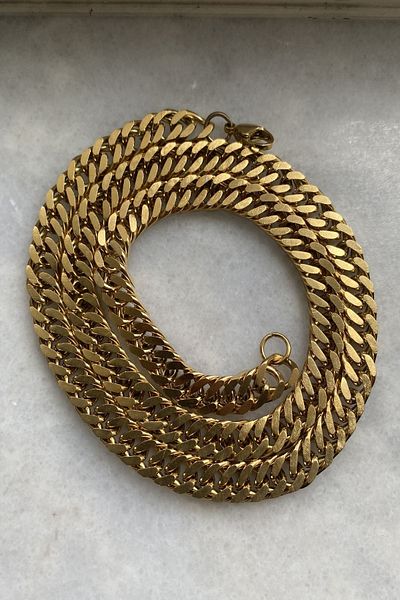 axexuar Chain Necklace And Bracelet Set Stainless 316l Steel Women Men Thick Flat Knitted Shiny Gold Yellow