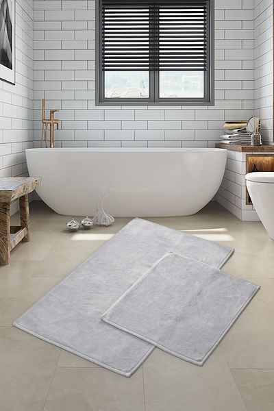 Dekoreko Cotton 2-Piece Toilet Set Bathroom Mat Gray