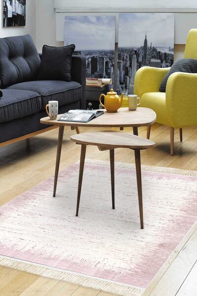 Dekoreko Kaymaz Taban Djt Salon Halısı Star Pamuk Saçaklı Modern 1342 Pudra