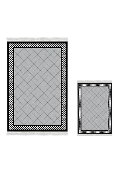 Dekoreko Non-Slip Base Djt 3-Piece Bathroom Mat Set Star Leather Mixed Oval Modern 603m Gray