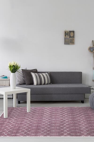 Dekoreko Kaymaz Taban Djt Salon Halısı Star Pamuk Iskandinav F5084 Gül Kurusu