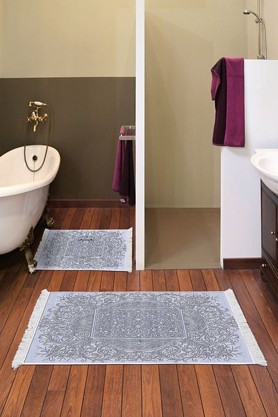 Dekoreko Set covoraș de baie cu bază anti-alunecare Djt 2 piese Trend Fringe Modern 1488 Albastru